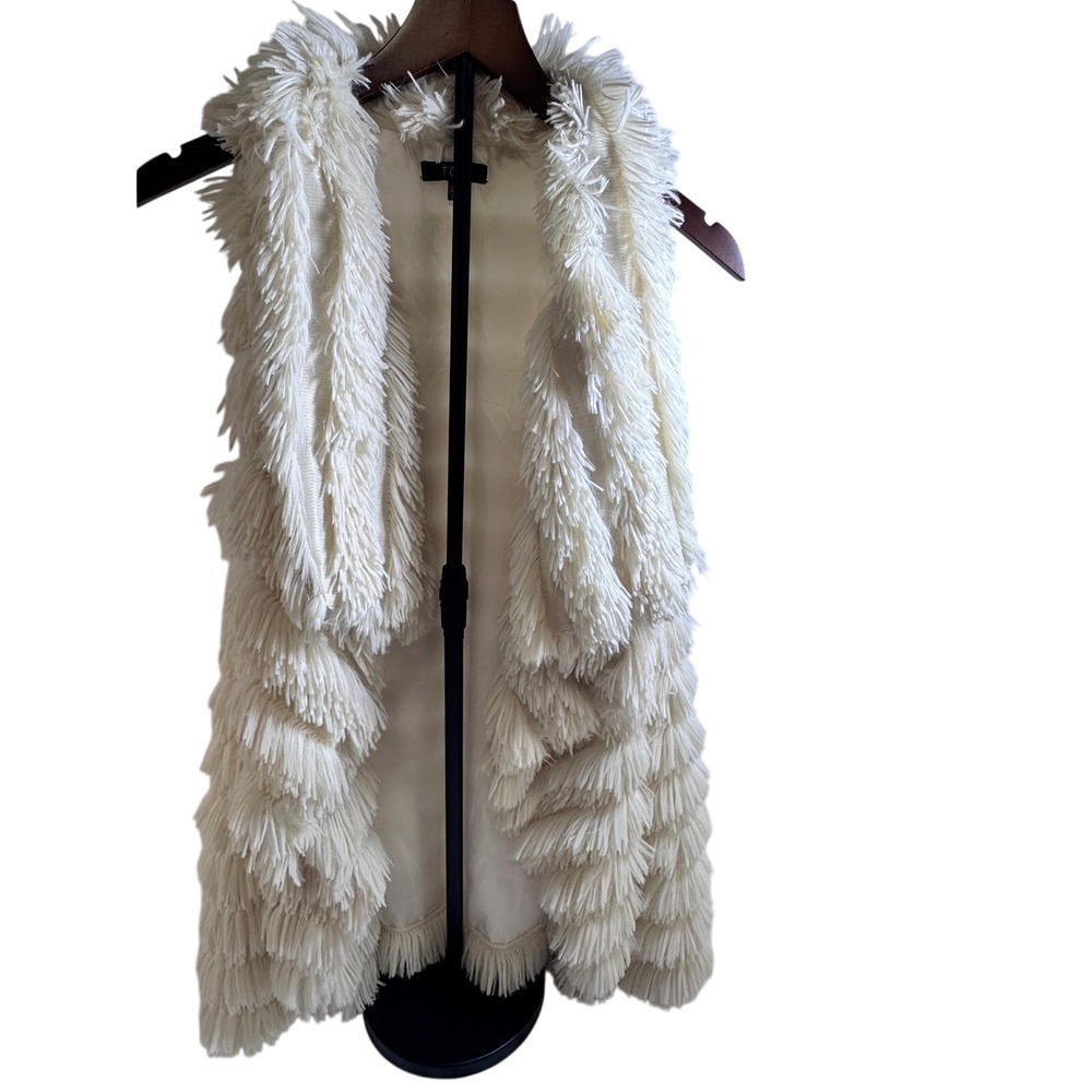 TCEC Womens Cream Shaggy Faux Fur Tiered Fringe‎ Vest CV1028 Size Medium